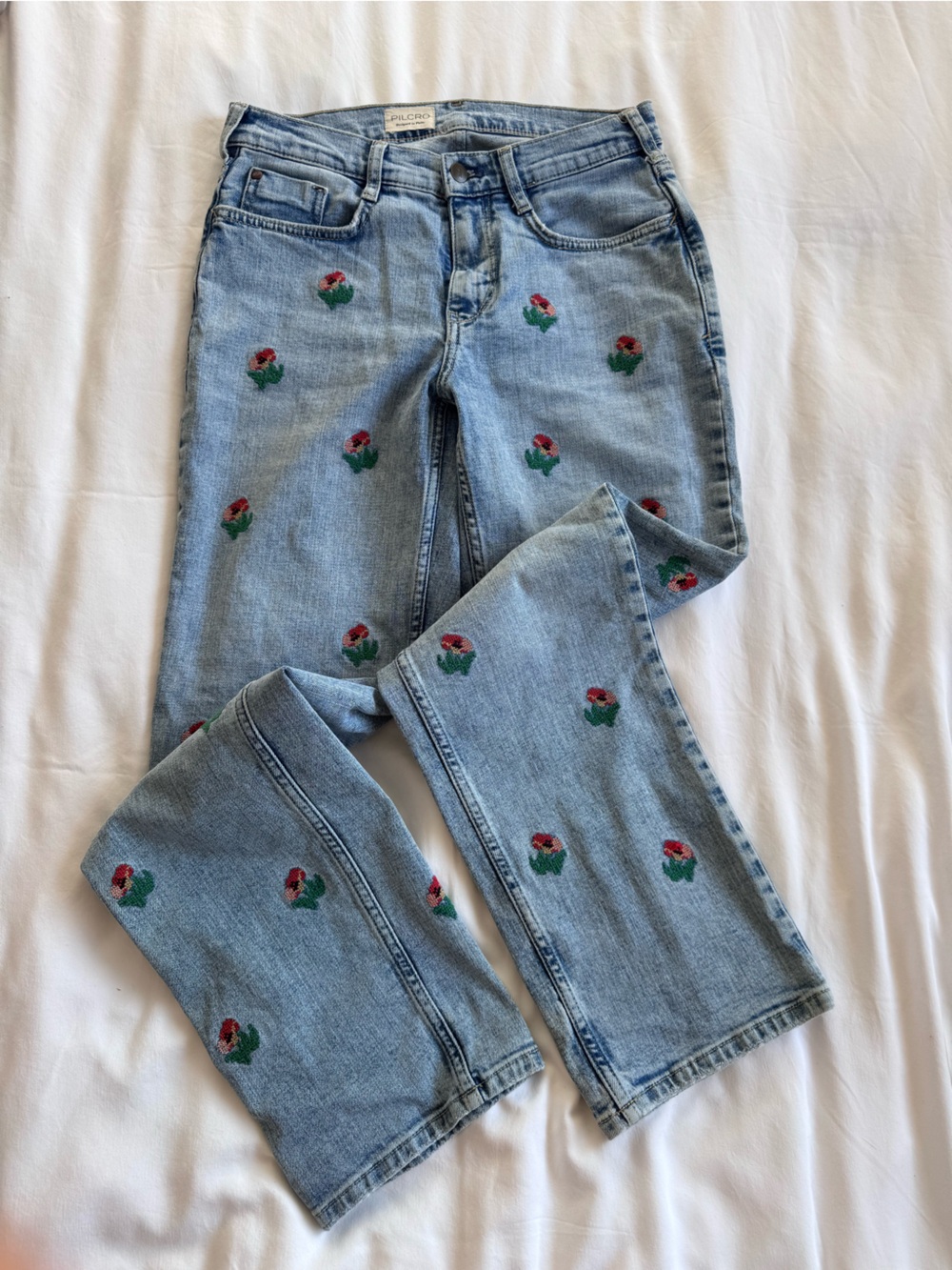 Pilcro Embroidered Flower Jeans
